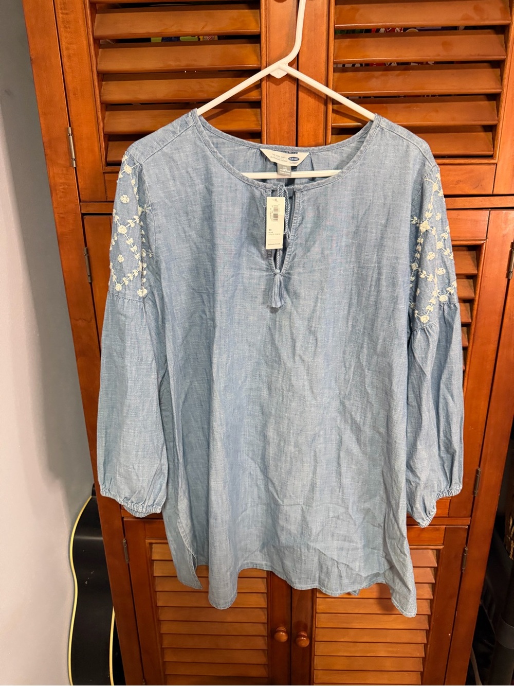 Old Navy Light Blue Embroidered Tunic Top